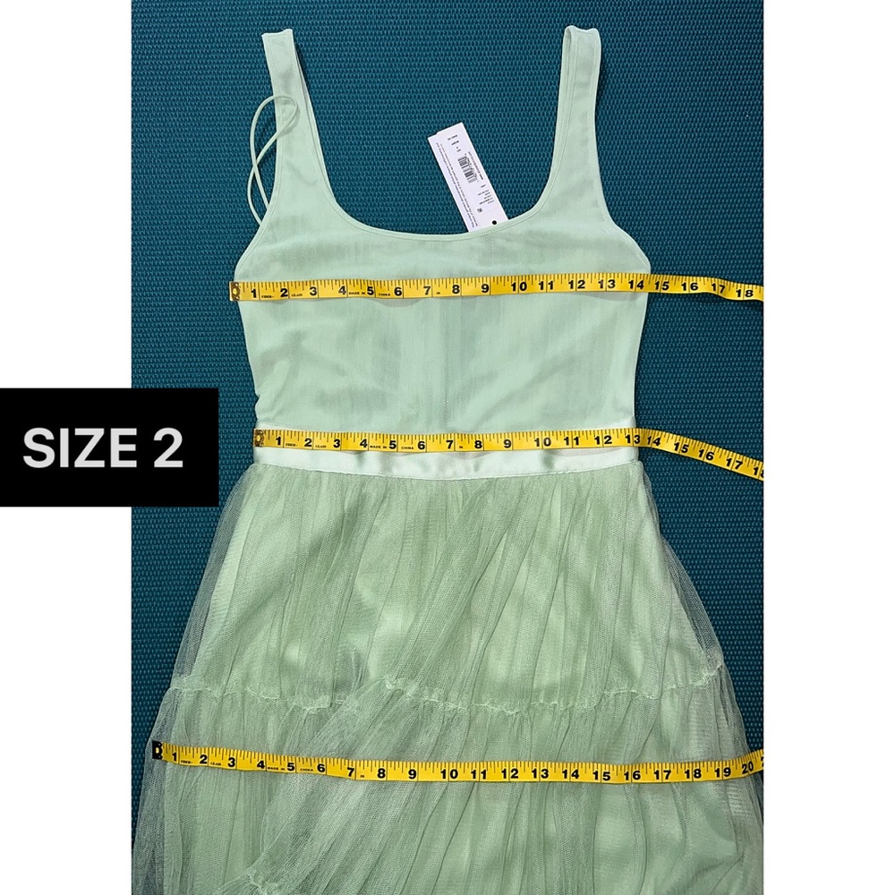 Alice + Olivia Chara Scoop Neck Green Tulle Midi Dress - Picture 9 of 16